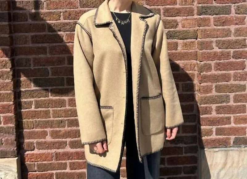 Women's Evening Apparel Whipstitch Wool Blend Coat In Camel