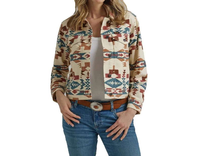 Huge Markdowns On Must-Have Fashion Essentials Retro Printed Boyfriend Jacket In Aztec Cream