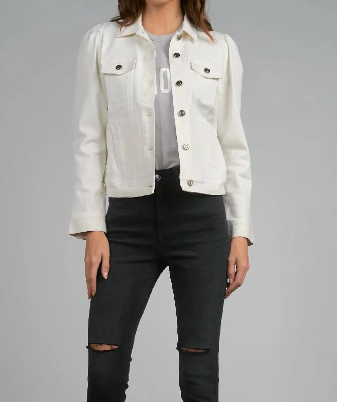 Women's High-Fashion Garments Piper Puff Sleeve Denim Jacket In Creamy White