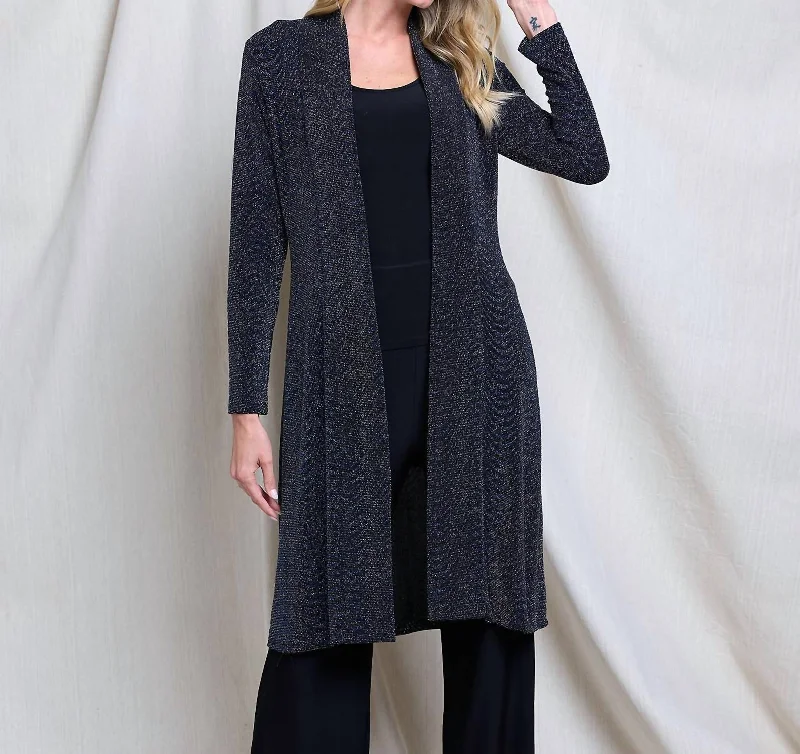 Women's Plus-Size Casual Outfit Glitter Duster Jacket In Blue