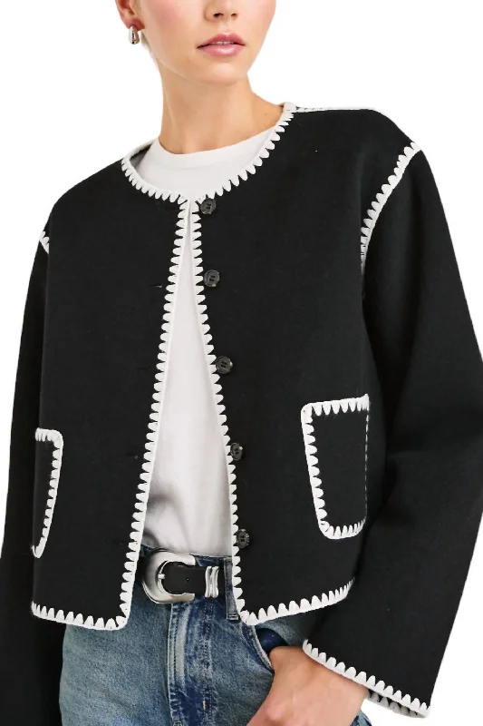 Limited-Time Clothing Sale – Grab Your Favorites Today Contrast Stitch Sweater Jacket In Black