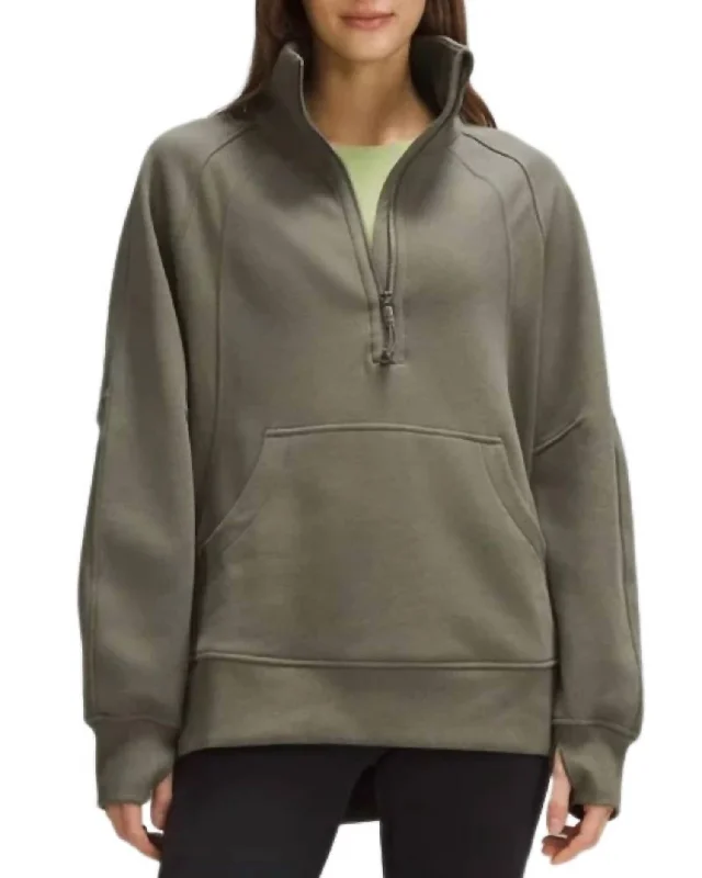 Vintage-Inspired Women's Apparel Women's Scuba Oversized Half Zip Jacket In Army Green