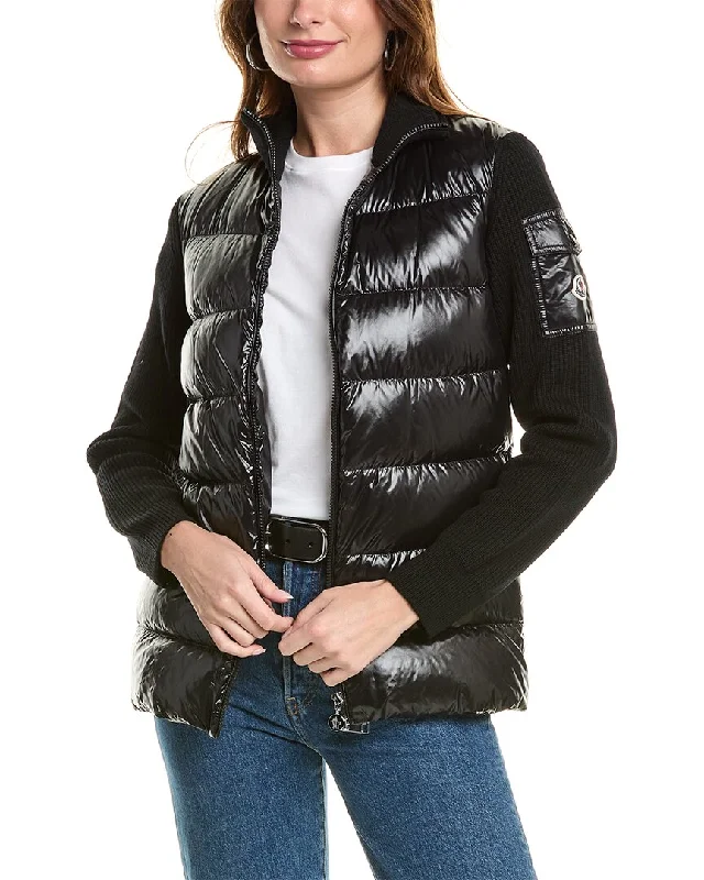 Women's Elegant Garments Moncler Puffer Front Down Wool Jacket