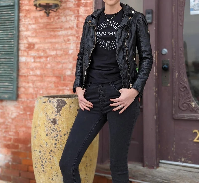 Stylish Women's Garments Raziel Leather Jacket In Black