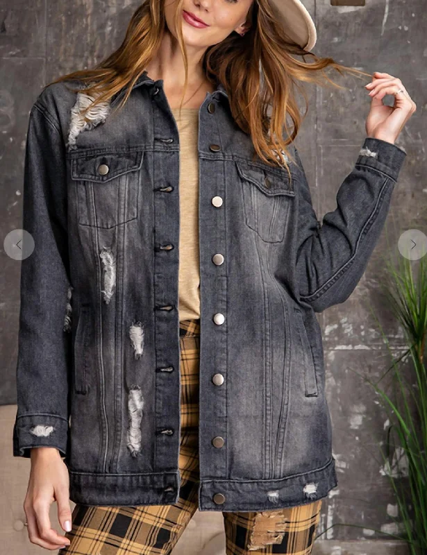 Refresh Your Wardrobe With Our Fashion Deals Distressed Oversized Denim Jacket In Black