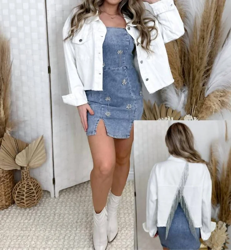 Best-Selling Outfits Now At Exclusive Promotional Prices Diamond Open Back Denim Jacket In White