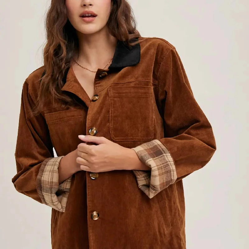 Women's Casual Clothing For Lounging Corduroy Barn Coat In Brown