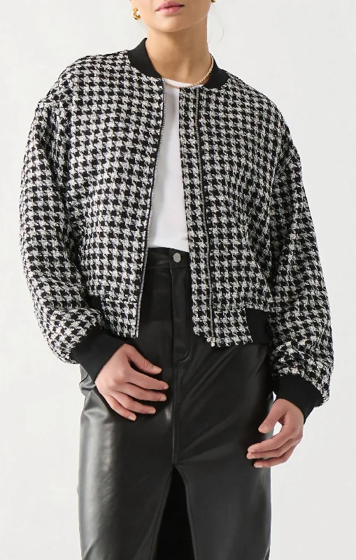 Women's Casual Apparel Houndstooth Bomber Jacket In Black/white