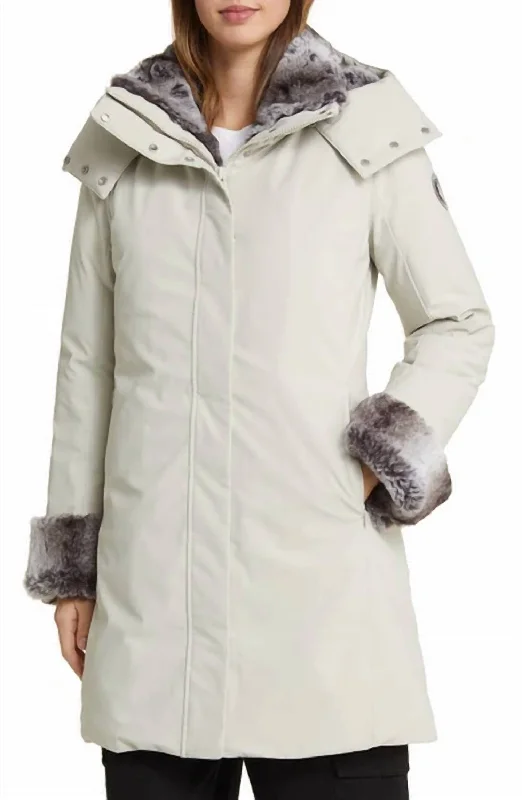 Women's Stylish Casual Garments Samantha Hooded Parka Faux Fur Trim In Rainy Beige 10034