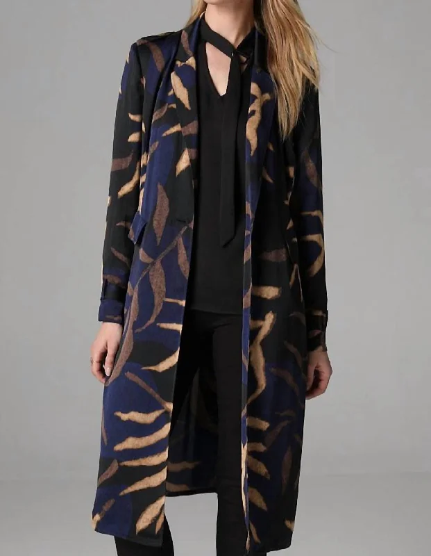 Your Favorite Fashion Pieces Now At Lower Prices Midnight Fern Trench Jacket In Indigo Multi