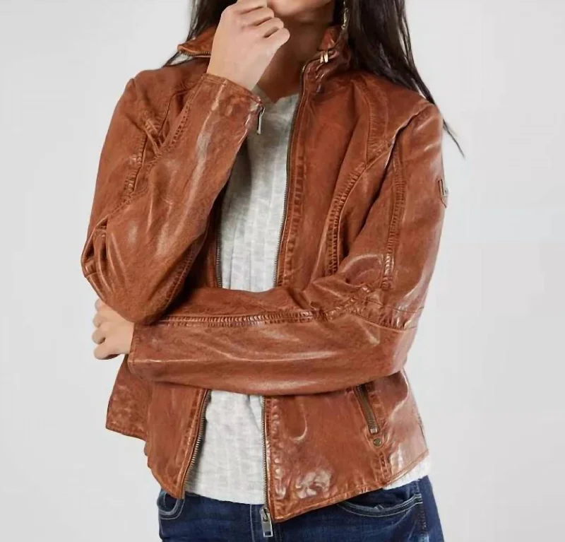 Women's Comfy Loungewear Outfit Else 2 Leather Jacket In Cognac