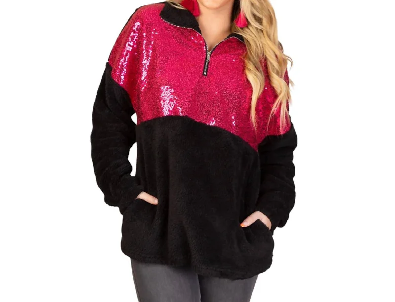 Women's Clothing For Everyday Wear Sequin Sherpa With Pockets In Pink