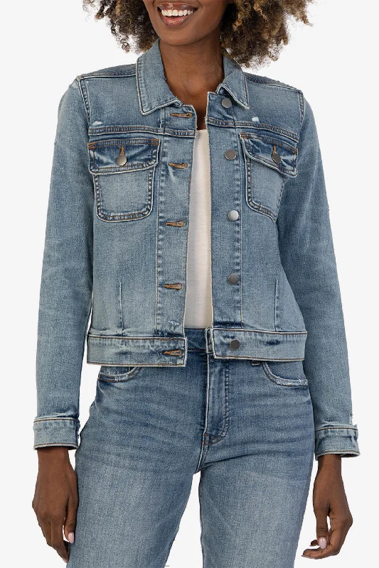 Formal Outfit For Women Ada Crop Denim Jacket In Peasant W/ Medium Base Wash