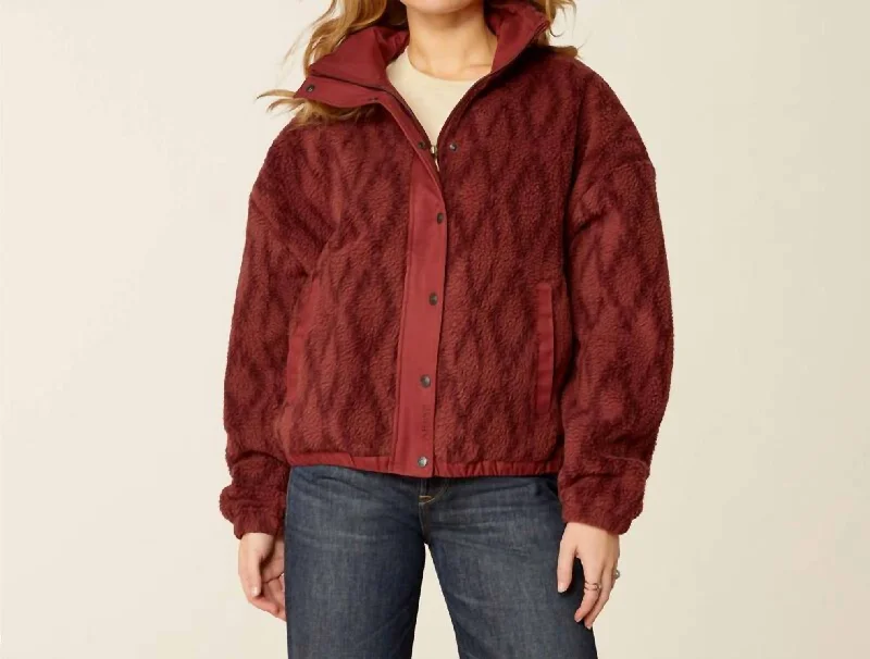 Fashionable Women's Clothes Sherpa Blocked Jacket In Wine