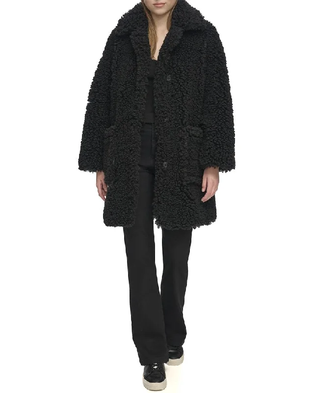 Classic Women's Clothing Styles DKNY Long Sherpa Jacket