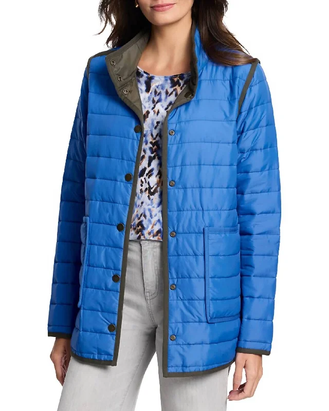 Women's Comfortable Lounge Garments Allovette Reversible Puffer Jacket In Blue Multi