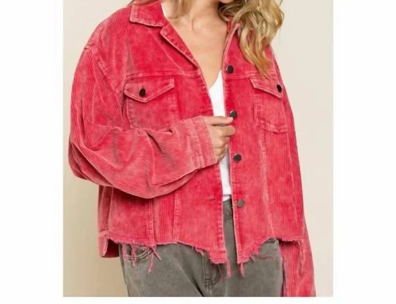 Women's Holiday Apparel Corduroy Trucker Jacket In Ruby