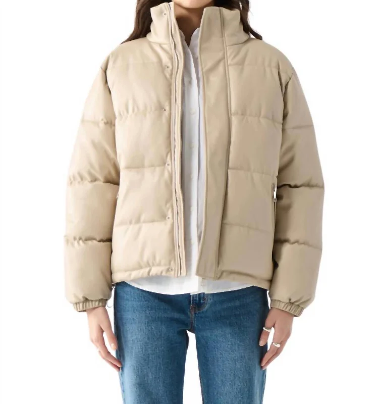 Women's Clothing Apparel Sets Faux Leather Puffer Jacket In Beige