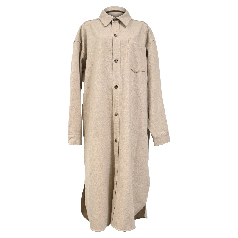 Women's Evening Outfit The Frankie Shop Buttoned Long Coat in Beige Wool