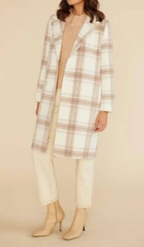 Women's Chic Outerwear Garments Plaid Coat In Iris Cream And Tan