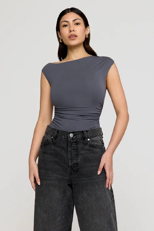 Women's Outerwear Clothing Mega Sale 365 ASYMMETRIC RUCHED SIDE TOP - GRAPHITE