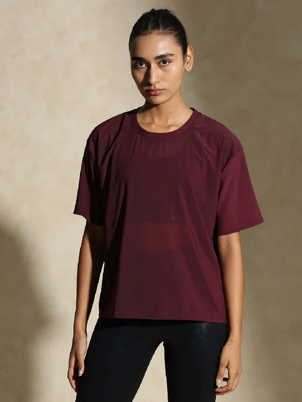 Trendy Athleisure Clothing For Women Daring Fashion Promotions Traq Mesh Tee Plum