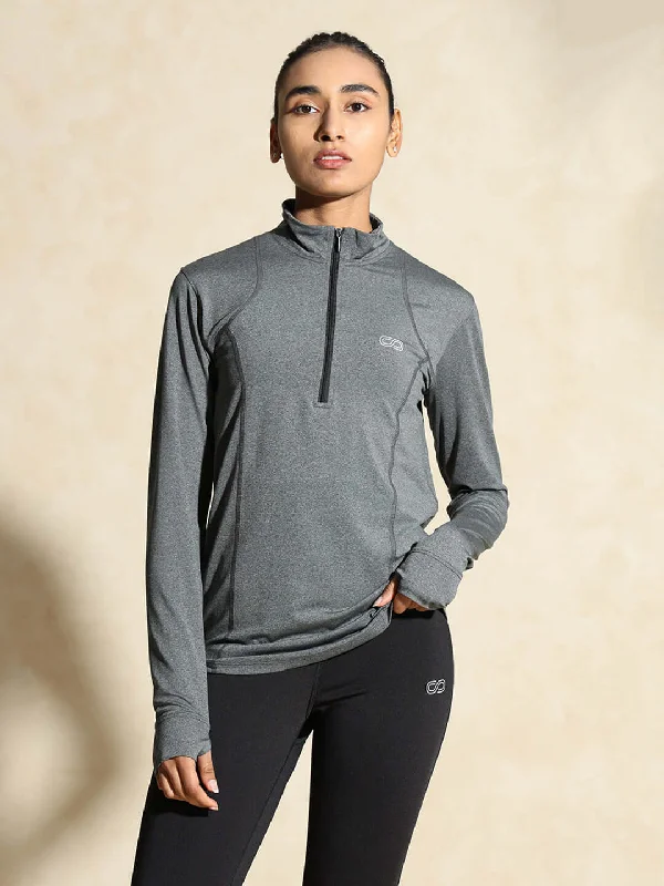 Women's Elegant Apparel Additional Time-Limited Offers Women's Ath Runner Zip Neck Dark Grey Melange