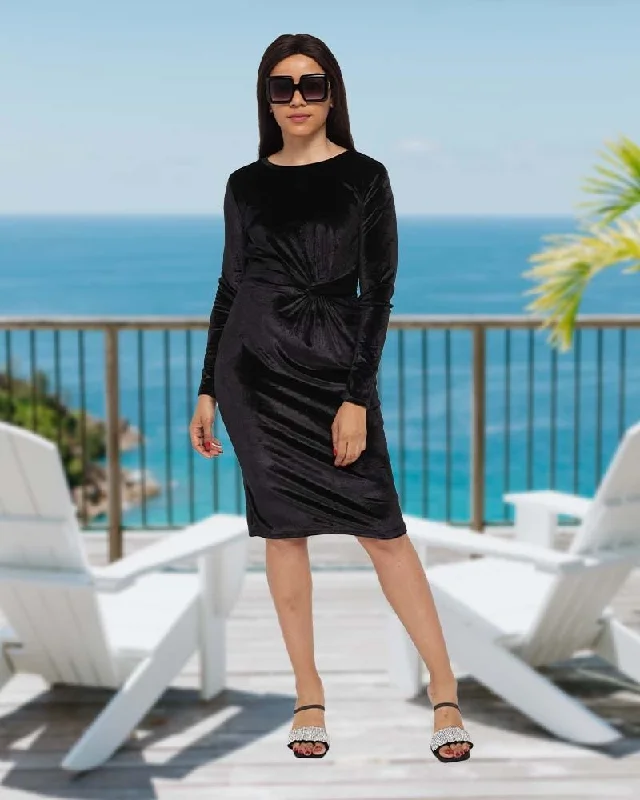 Women's Vacation Outfit Sophisticated Style Offers Ladies Velour Bodycon Dress