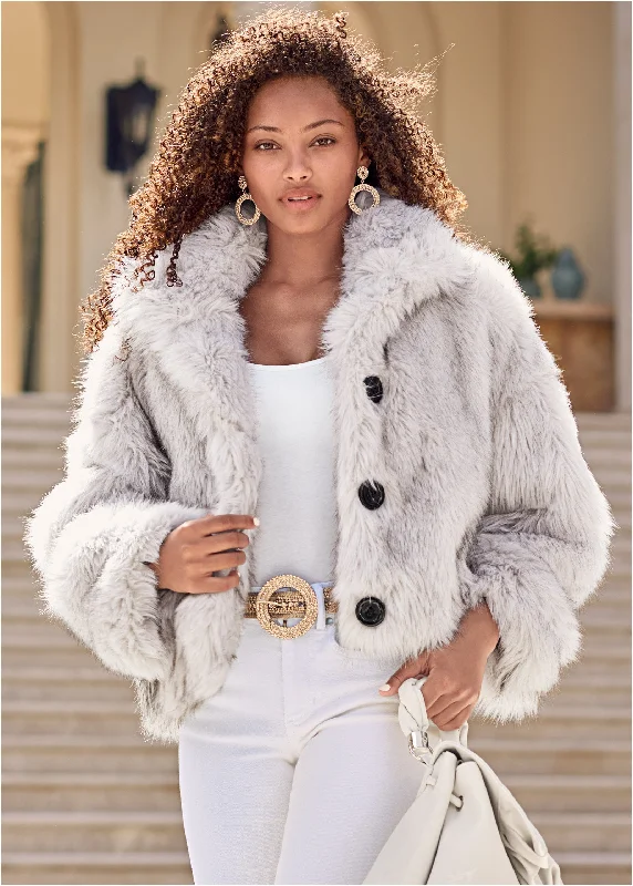 Casual Attire For Women Gift Ideas Faux-Fur Button Coat - White