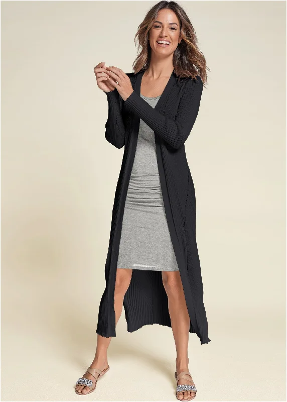 Formal Outfit For Women The Good Stuff Long Ribbed Duster - Black