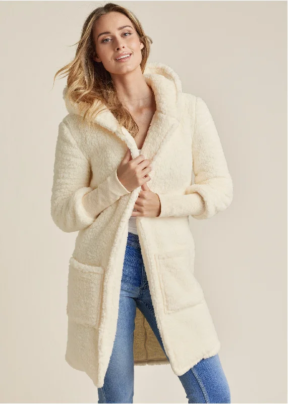 Women's Athleisure Apparel Casual Fashion Cozy Sherpa Hooded Jacket  - Beige