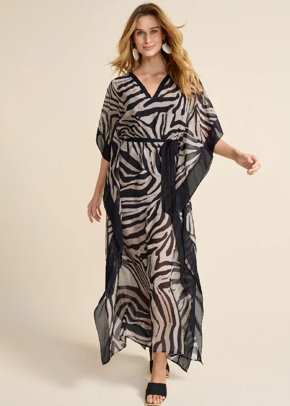 Women's Travel Outfit Set Urban Elegance Deals Animal Print Caftan Dress  - Black & Natural