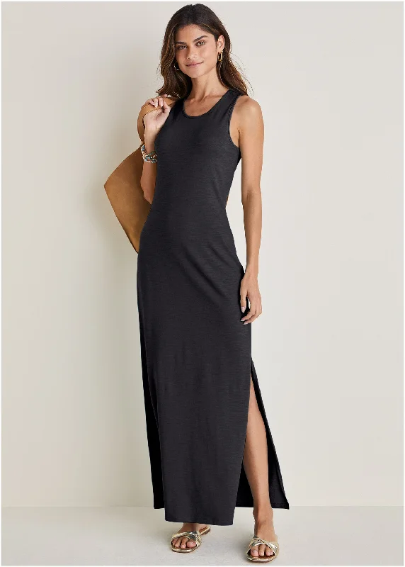 Women's Resort Apparel Premium Style Tank Maxi Dress - Black