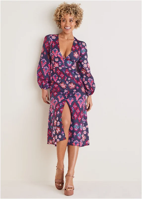 Women's Clothes For The Office Relaxed Style Deals Long Sleeve Printed Dress - Modern Folk Floral