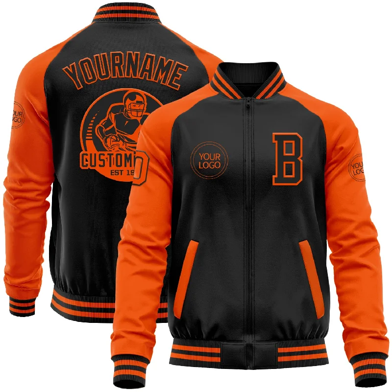 Unisex Casual Fashion Trends Flash Sale, Don'T Miss Custom Black Orange Bomber Varsity Letterman Two Tone Zipper Jacket