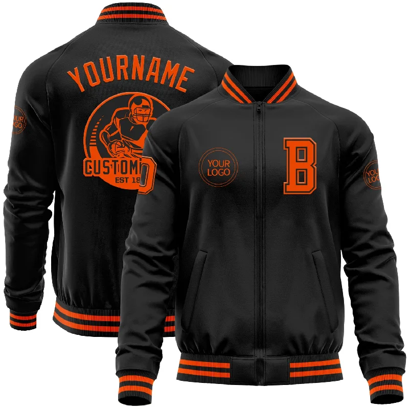 Stylish Unisex Outfit Ideas Classic Chic Deals Custom Black Orange Bomber Varsity Letterman Zipper Jacket