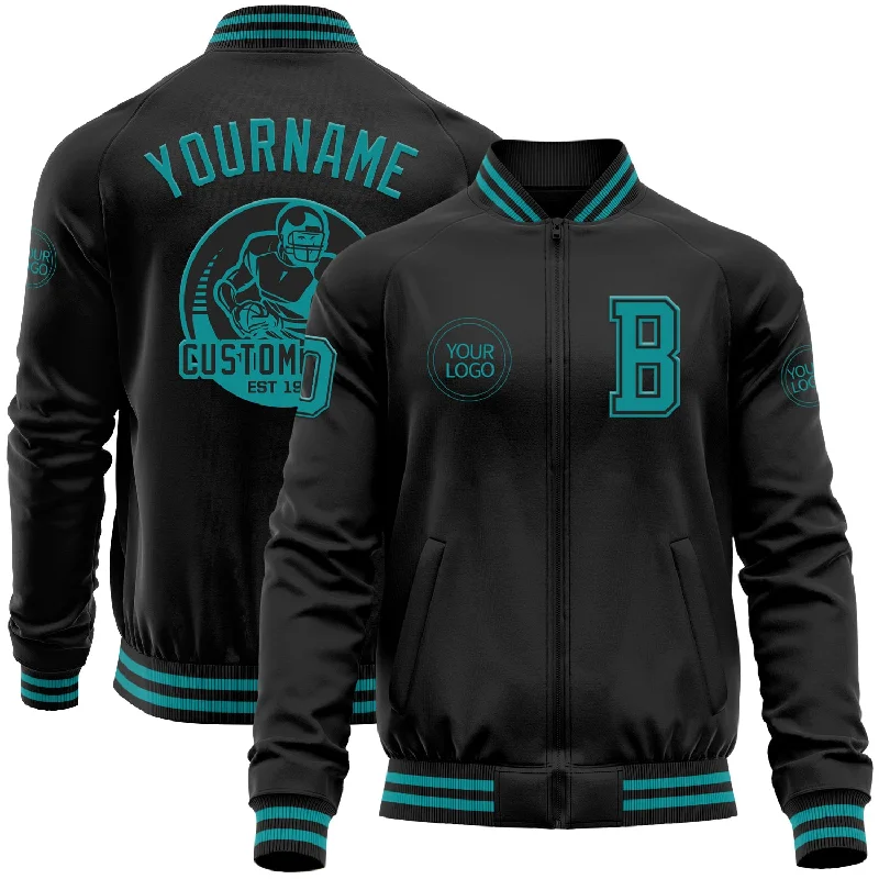 Gender-Neutral Fashion For Everyday Style Modern Fashion Sale Custom Black Teal Bomber Varsity Letterman Zipper Jacket