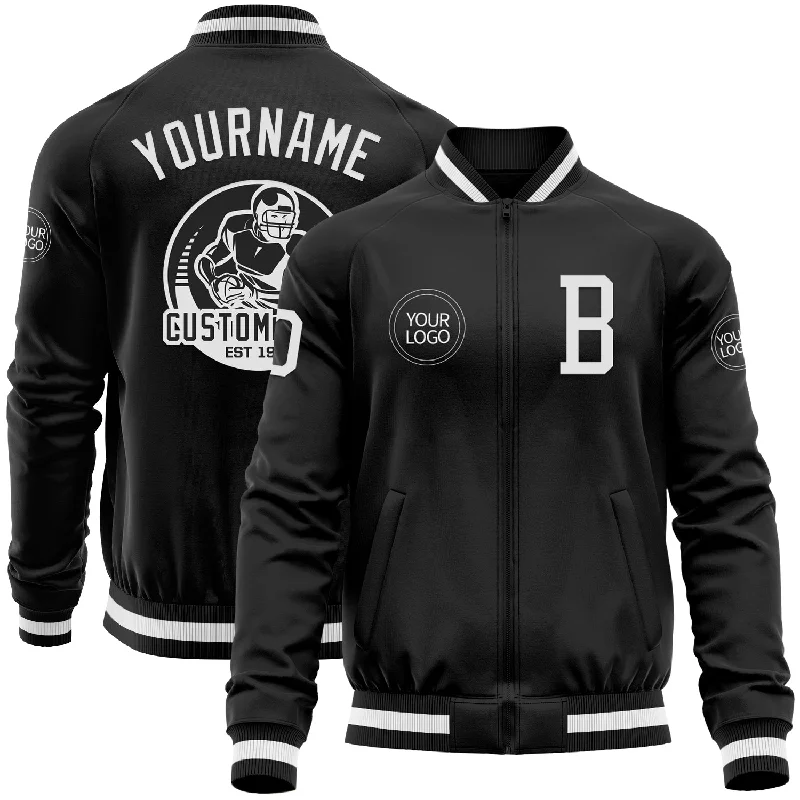 Classic Unisex Fashion Looks Budget Friendly Custom Black White Bomber Varsity Letterman Zipper Jacket