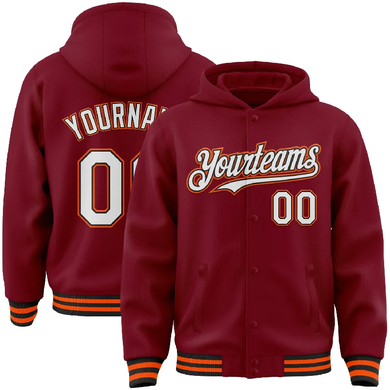 Chic And Casual Unisex Fashion Trends Fashionable Comfort Promotions Custom Crimson Black-Orange Bomber Full-Snap Varsity Letterman Hoodie Jacket