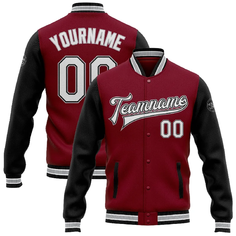 Unisex Everyday Fashion Essentials Huge Price Cut Custom Crimson White Black-Gray Bomber Full-Snap Varsity Letterman Two Tone Jacket