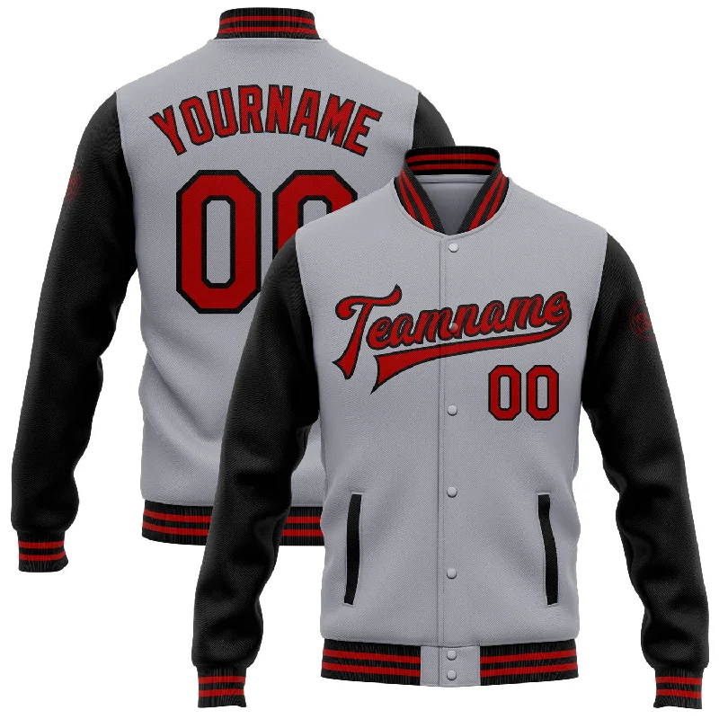 Soft And Breathable Unisex Loungewear Durable Fashion Picks Custom Gray Red-Black Bomber Full-Snap Varsity Letterman Two Tone Jacket