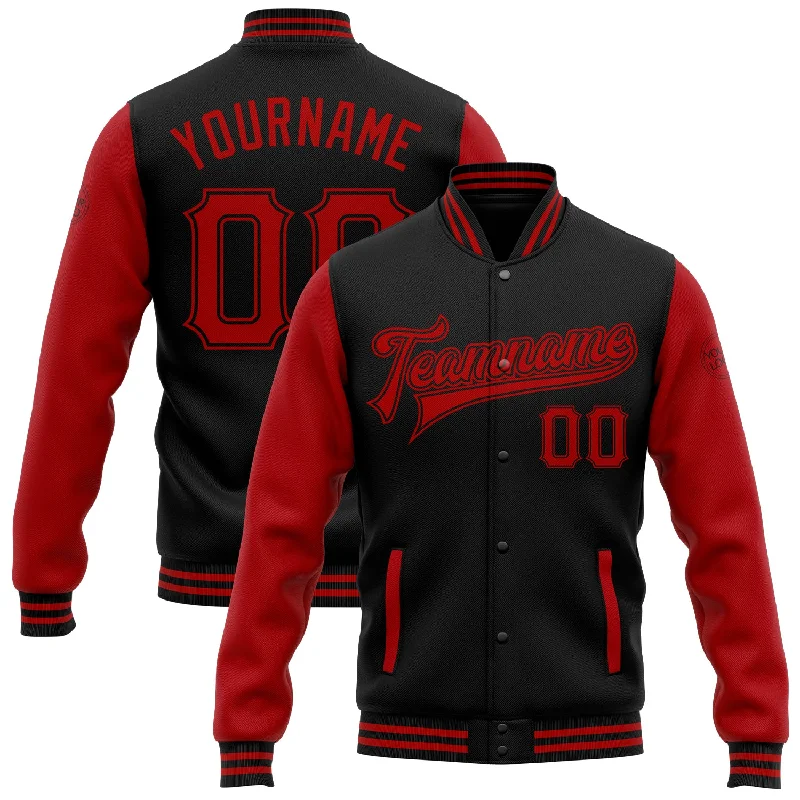 Oversized Unisex Apparel For Effortless Style Style Revolution Custom Black Red Bomber Full-Snap Varsity Letterman Two Tone Jacket