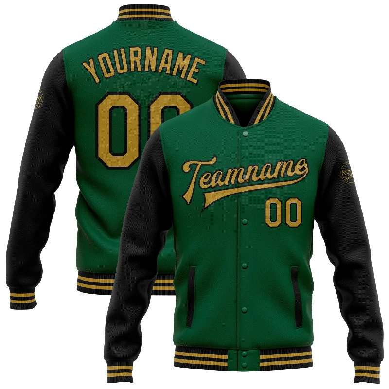 Gender-Neutral Trendy Clothing Styles Trendy Street Style Custom Kelly Green Old Gold-Black Bomber Full-Snap Varsity Letterman Two Tone Jacket