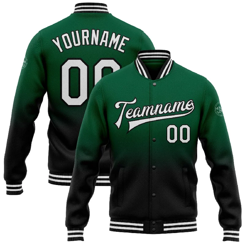 Stylish Unisex Outfit Ideas Spring Offer Custom Kelly Green White-Black Bomber Full-Snap Varsity Letterman Fade Fashion Jacket