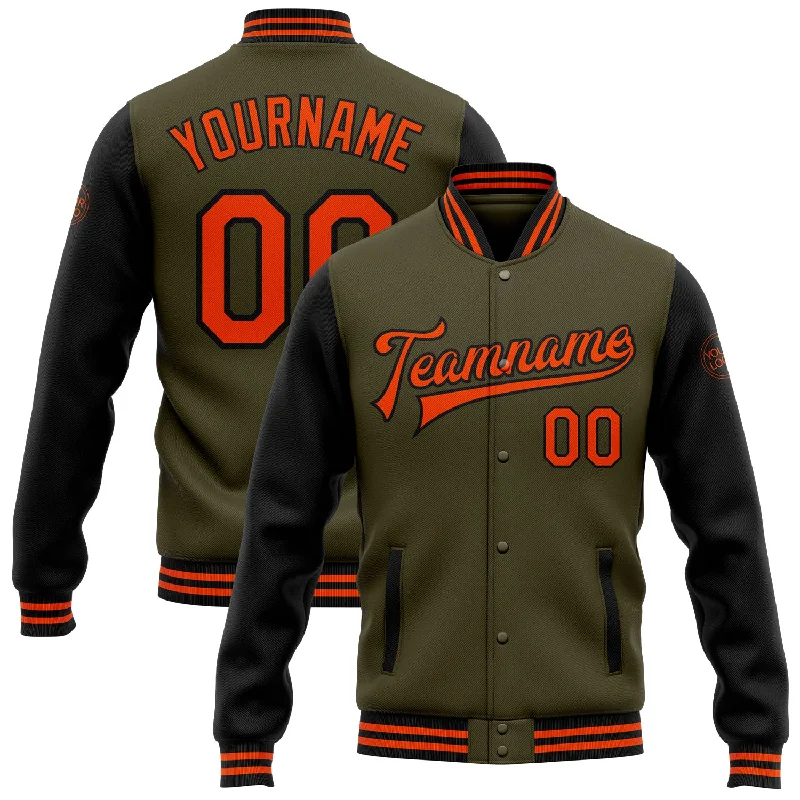 Minimalist Unisex Fashion Must-Haves Special Offer For You Custom Olive Orange-Black Bomber Full-Snap Varsity Letterman Two Tone Salute To Service Jacket