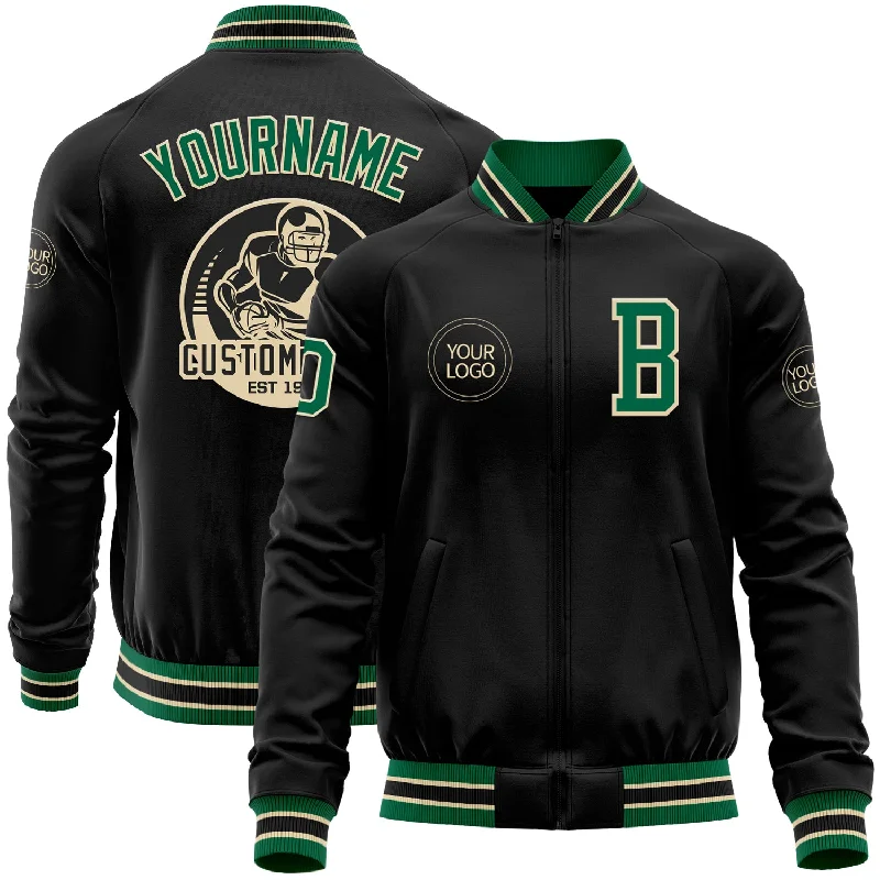 Versatile Clothing For All Genders Mega Sales Custom Black Kelly Green-Cream Bomber Varsity Letterman Zipper Jacket