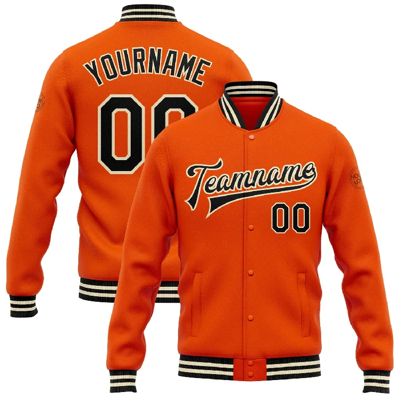 Minimalist Unisex Fashion Must-Haves Holiday Attire Sale Custom Orange Black-Cream Bomber Full-Snap Varsity Letterman Jacket