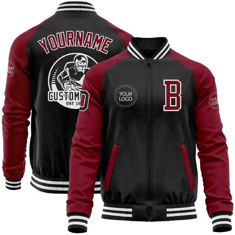 Functional And Stylish Unisex Wear High-End Style Discounts Custom Black Crimson-White Bomber Varsity Letterman Two Tone Zipper Jacket