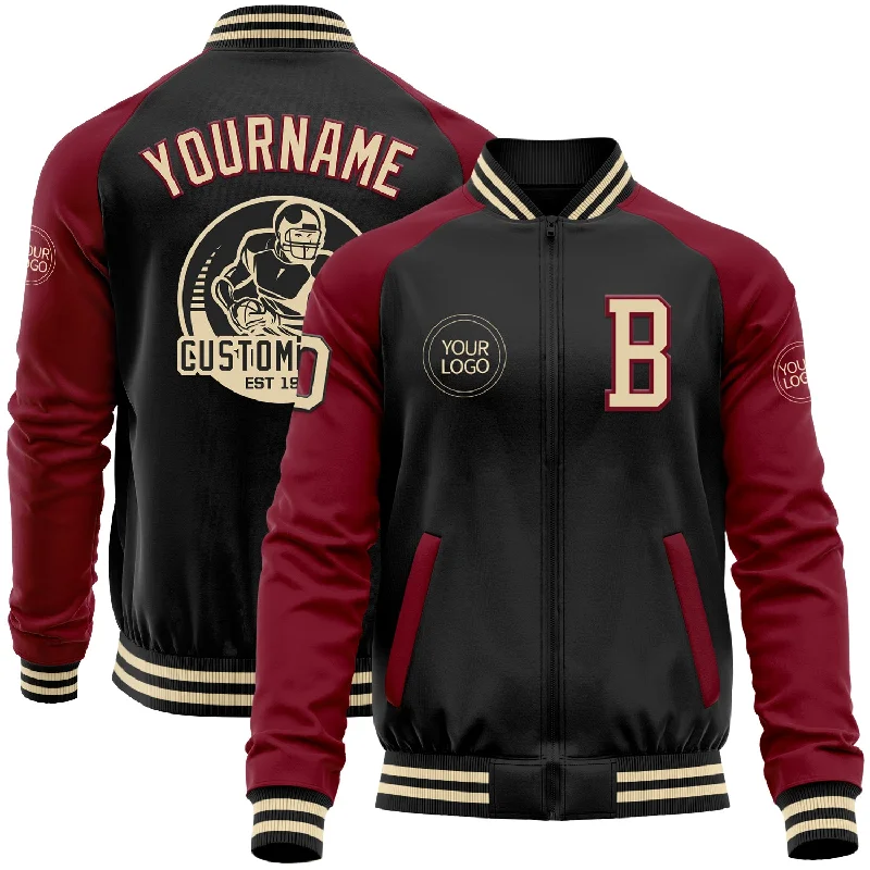 Gender-Neutral Clothing Styles Fresh Fashion Discounts Custom Black Cream-Crimson Bomber Varsity Letterman Two Tone Zipper Jacket