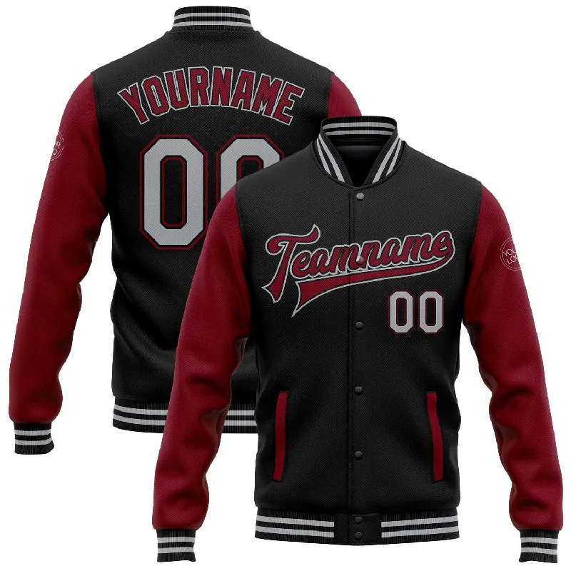 Chic And Contemporary Unisex Clothing Choices Huge Markdowns Custom Black Gray-Crimson Bomber Full-Snap Varsity Letterman Two Tone Jacket